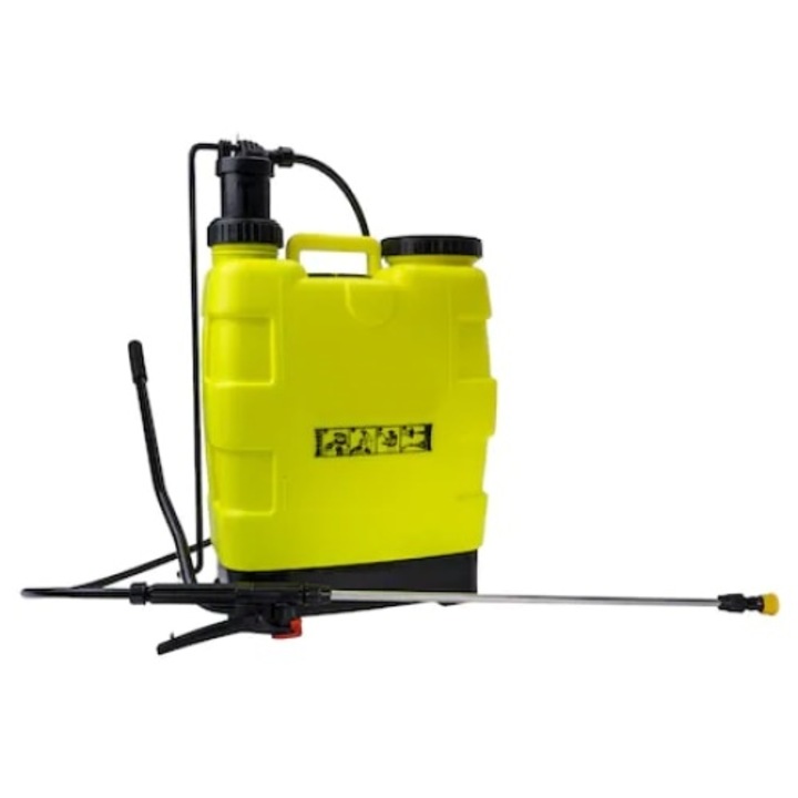 Pompa de stropit manuala tip vermorel, capacitate 20L, pentru gradina, pomi, legume, cu suport pentru umar, galben