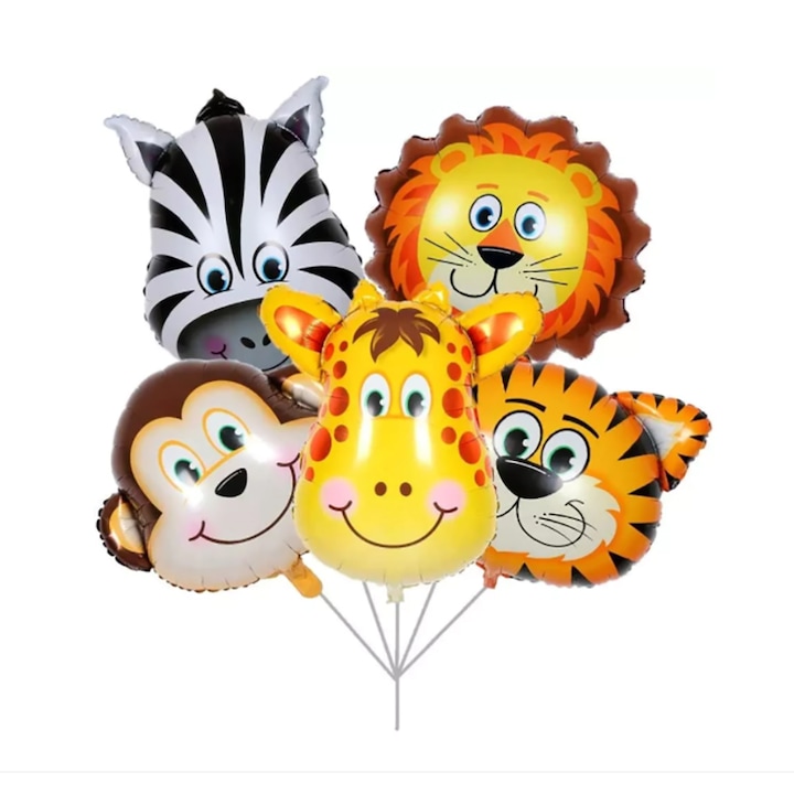 Комплект от 5 балона, Sundiguer, Животни, Алуминиево фолио, Многоцветен