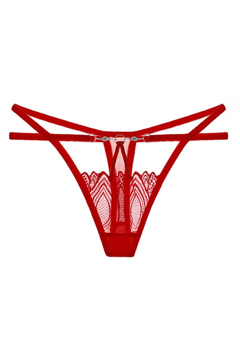 Chiloti sexy tanga decupati, cu broderie si aplicatii metalice LH2207rosu 79069, Rosu, M-L