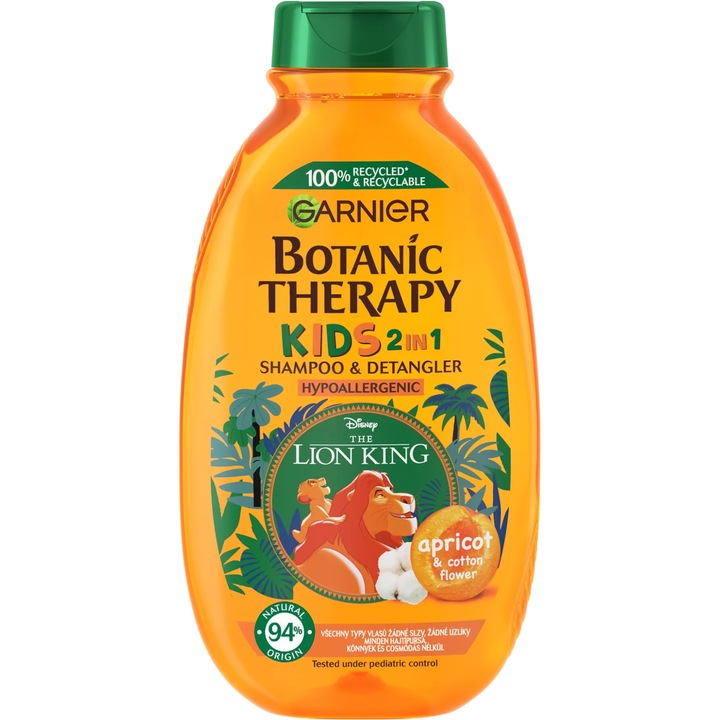Sampon si balsam Garnier Botanic Therapy Kids 2 in 1 Regele Leu, caise si floare de bumbac, 400 ml