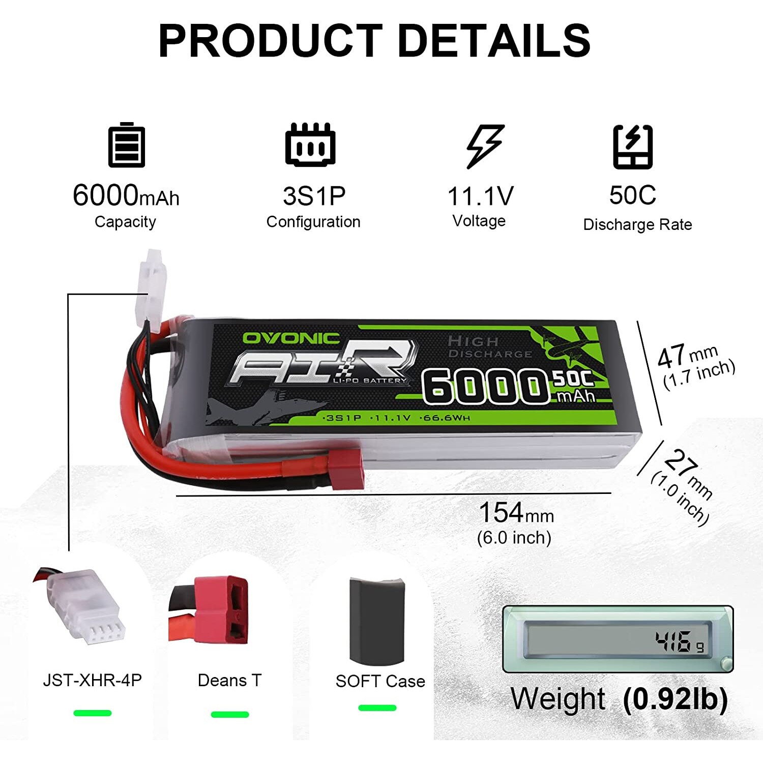 HRB lipo Akku 11.1V 6000mAh 3S 50C mit XT60 Stecker für RC Hobby RC