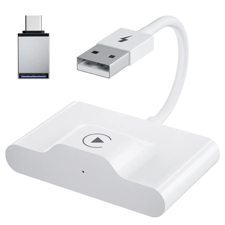 Adaptor wireless, ZeyKat®, compatibil cu Apple Carplay, pentru autoturisme, alb lucios