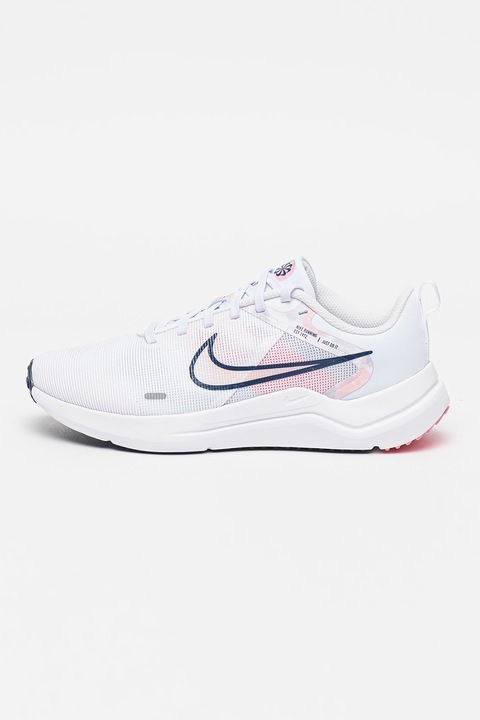 Nike, Текстилни обувки Dwnshifter за бягане, Бял/Ултрамарин синьо/Розово