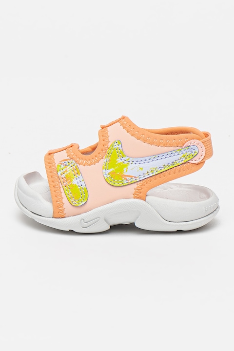 Nike, Sandale cu inchidere velcro Sunray Adjust, Piersica/Roz somon/Verde fistic