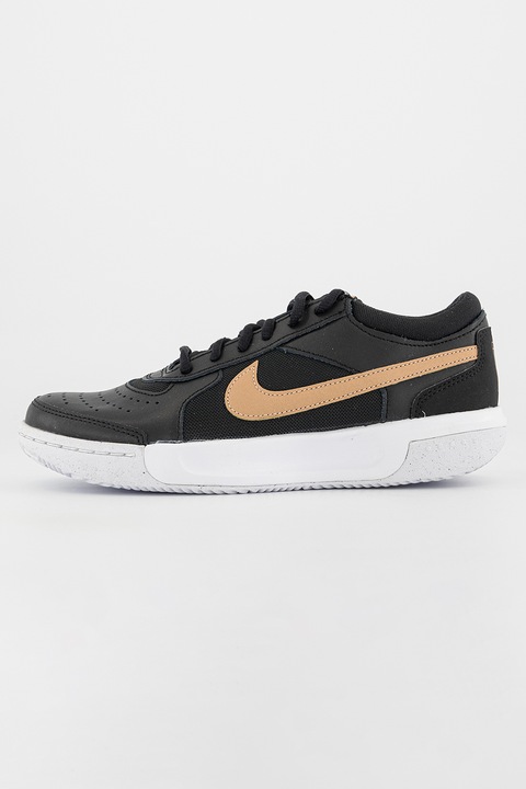 Nike, Pantofi cu insertii de piele pentru tenis Zoom Court Lite, Negru/Bronz