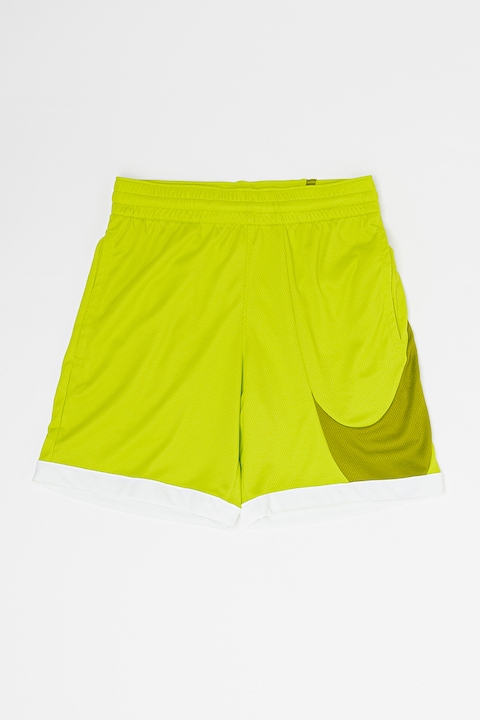 Nike, Баскетболен къс панталон с Dri-Fit и еластична талия, Армия зелено/Лайм зелено