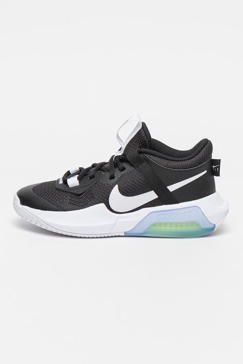 Nike, Pantofi cu insertii de piele, pentru baschet Air Zoom Crossover, Alb/Negru