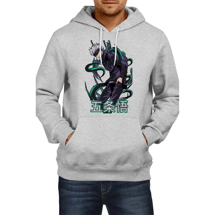 Hanorac barbat Japan Anime Manga Comics Tralala anime manga japan animation comicsjujutsu kaisen Satoru Gojo Jujutsu Kaisen, Gri melange