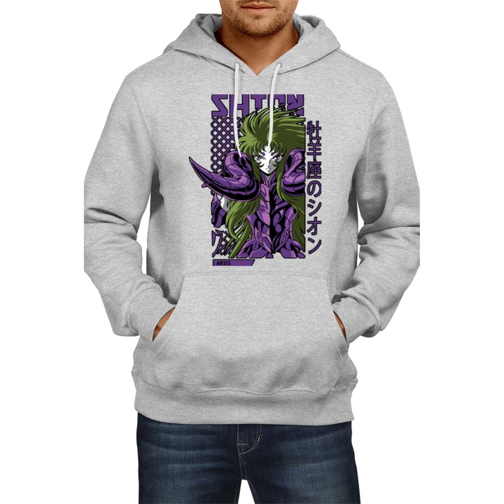 Hanorac barbat Japan Anime Manga Comics Tralala anime manga japan animation comicssaint seiya knights zodiac pandora merak hagen Saint Seiya Aries Shion, Gri melange