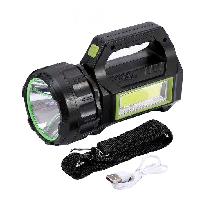 LED фенер, Акумулаторен, 10W, 3600mAh, черен