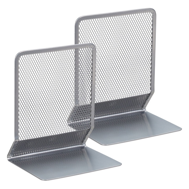 Suport carti/opritor, metal, set de 2 bucati, 16,5 x 13 x 10,5 cm, gri