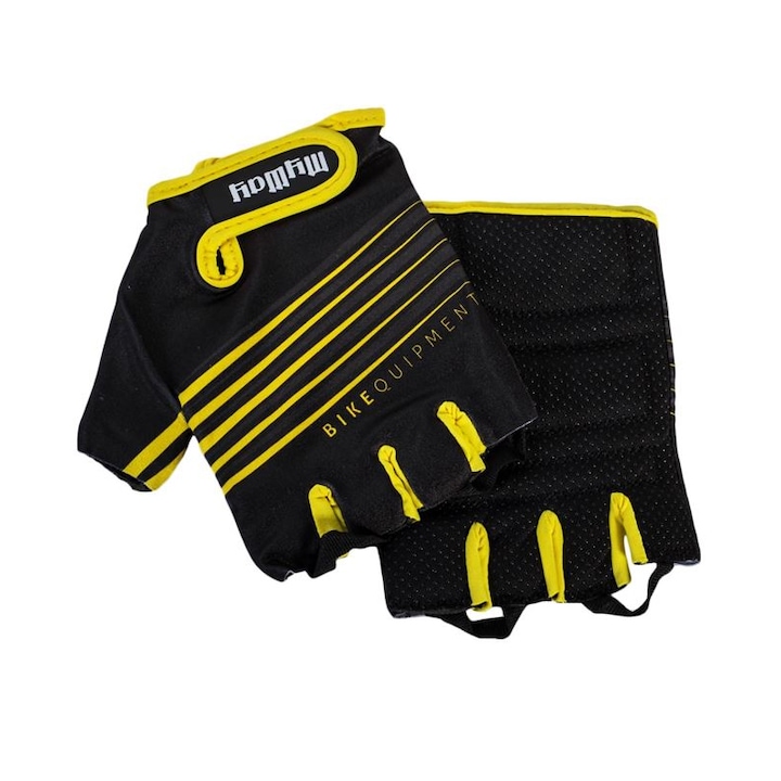 Мъжки ръкавици MyWay, За колоездене, Без пръсти, Дишаща мрежа, Полиестер, Черен/Жълт
