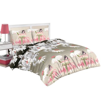 Set lenjerie de pat (cearsaf + husa pilota + 2 huse perne) pentru pat de dimensiuni 160x200 cm, 132TC, 100% bumbac, imprimeu fluturi si flori, multicolor Set lenjerie de pat (cearsaf + husa pilota + 2 huse perne) pentru pat de dimensiuni 160x200 cm, 132TC, 100% bumbac, imprimeu fluturi si flori, multicolor