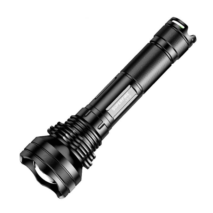 Фенер Superfire L3-D, LED, 36W, 2700 lm, 7400 mAh, USB зареждане, IP46, Черен