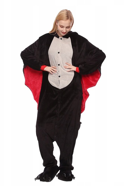 Salopeta Kigurumi, Onesie, pijama, Liliac, Negru, Negru