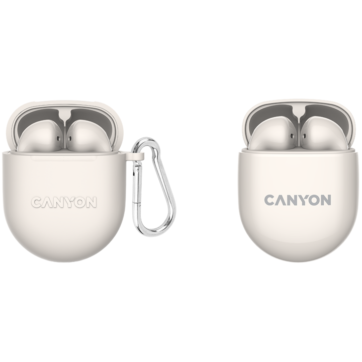 Слушалки, Canyon TWS-6 Bluetooth headset, with microphone, BT V5.3 JL 6976D4, Charging Case 400mAh, Beige