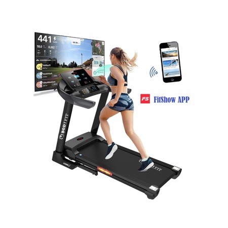 Banda de alergat electrica BodyFit A3000, motor 3 CP, inclinatie electrica 15%, viteza 16 km/h, MP3, USB, Fitshow App