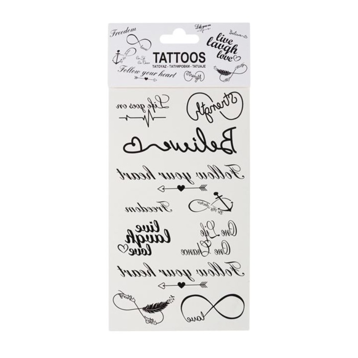 Tatuaj temporar 13 imagini, CRT, Citate, Rezistent la apa, 11 x 19 cm