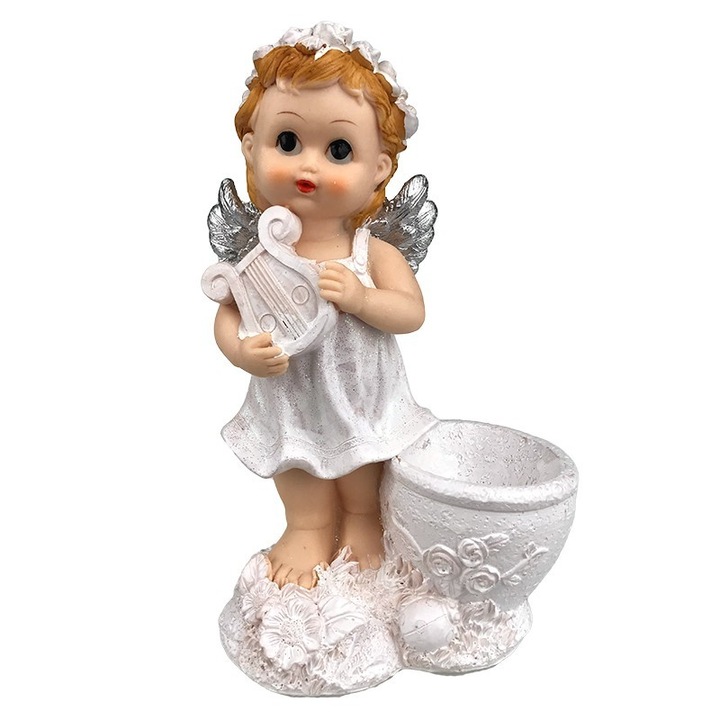 Inger din rasina cu harpa si suport pentru flori, 16x26 cm