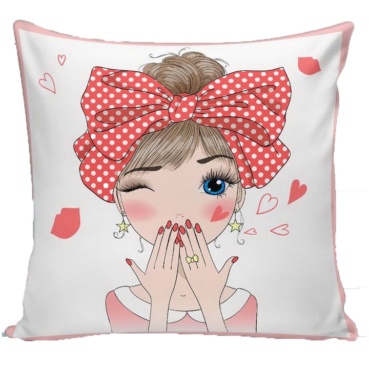 Декоративна калъфка Червена панделка, В размер 45х45 см., Многоцветен