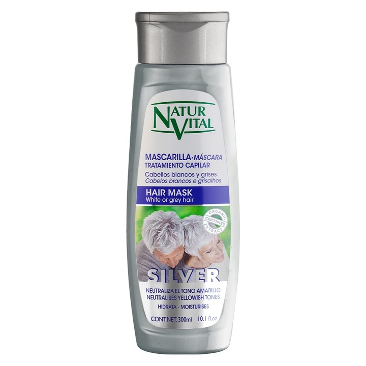 Masca de par argintie pentru neutralizarea tonurilor de galben si portocaliu, Natur Vital Silver mask, 300 ml
