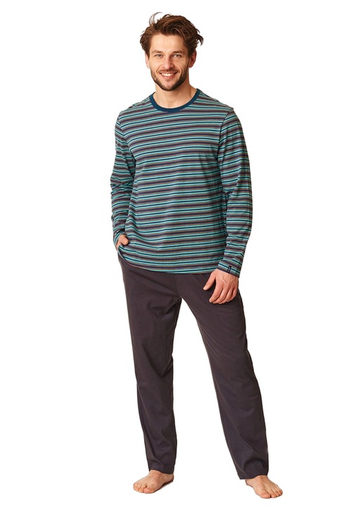 Ferfi pizsama, pamut, zold/szurke, csikos minta112