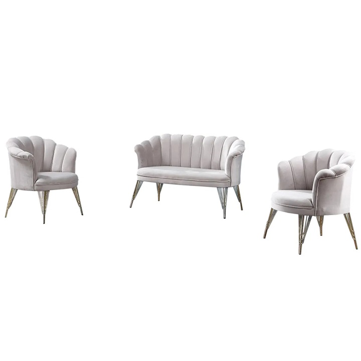 Set canapea fixa 2 locuri, 2 fotolii fixe, Expomob PAPATYA 2-1-1, dimensiune 130 x60 x83, culoare crem