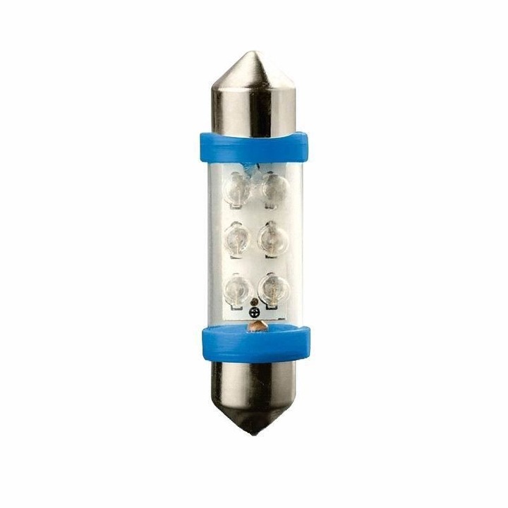 Set 2 becuri sofit 12V/C5W 39mm 6 LED-uri albastru 5867 Vecta