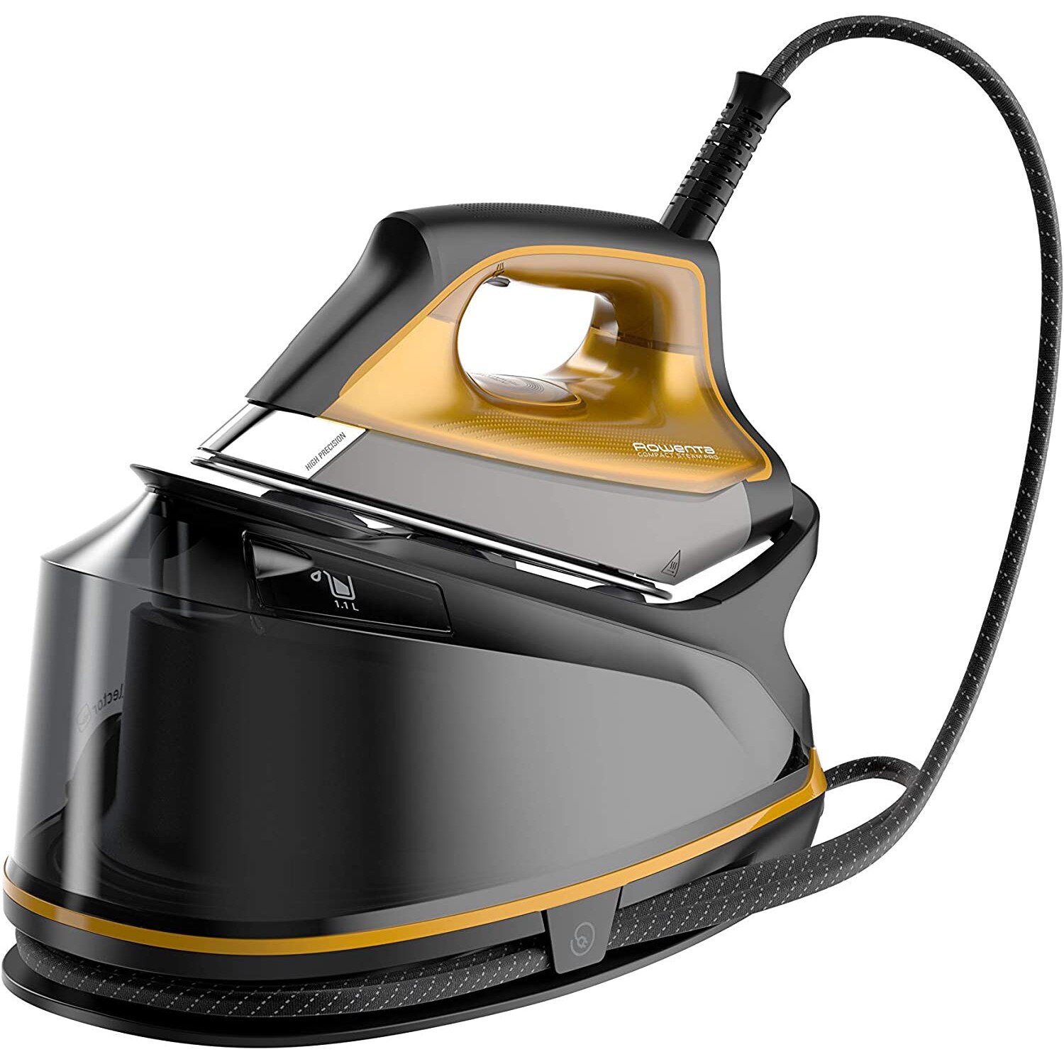 Statie de calcat Rowenta DG7644 Compact Steam Pro, 2200W, 1.1L, 6 bar, 100g/min, jet abur 325g/min, Negru/Galben