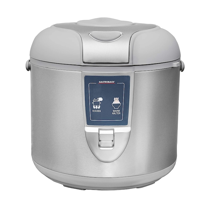 Уред за готвене на ориз Gastroback, Pro, 5 л, 700 W, функция за поддържане на топлината, незалепващо покритие, автоматично спиране, лесно почистване, сребрист