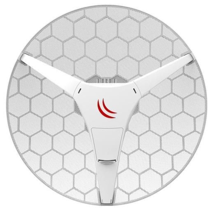 Безжична точка за достъп LHG Wire Dish, MikroTik, Пластмаса/Метал, 5 W, 42 dBi, 60 GHz, L3, 1000 MB/s, 222 x 391 x 391 mm, Бял