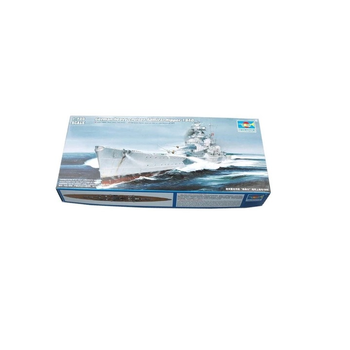 Kit de construit nava de razboi DKM Admiral Hipper 1940, 260 piese, Lungime 29.4 cm, Scara 1:700, 14+