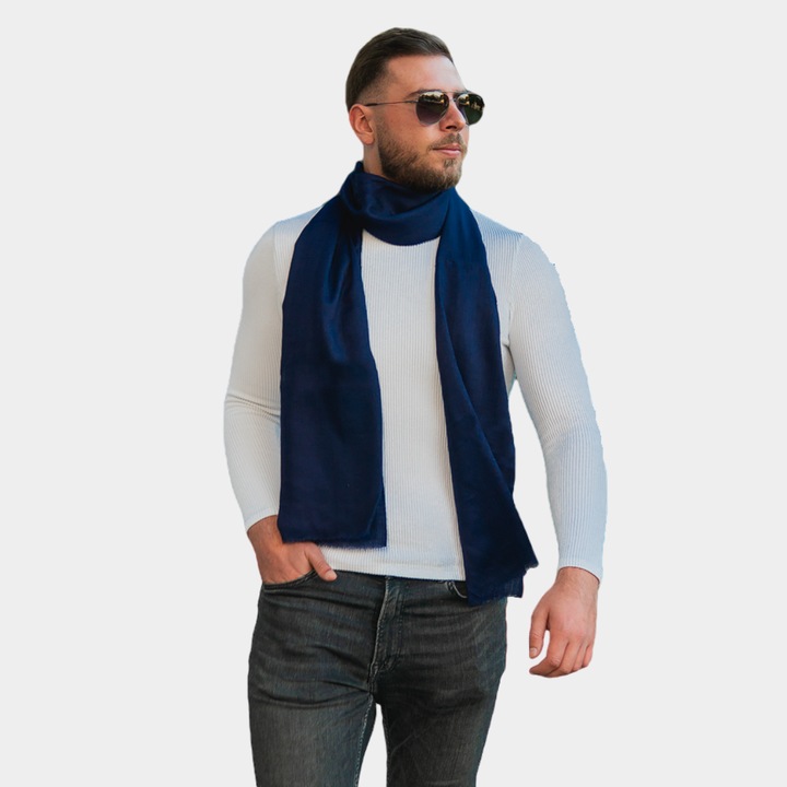 Fular pentru barbati, Shawls of Srinagar, Casmir, Albastru inchis, 200x75cm