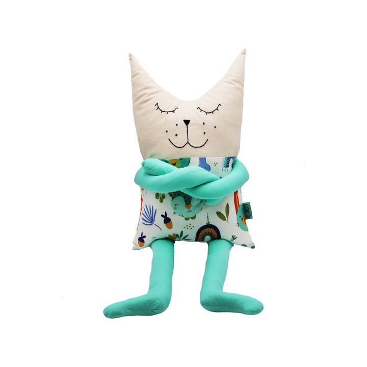 Papusa handmade pentru copii, din bumbac cu umplutura hipoalergenica, 80 cm, pisica Mariuca