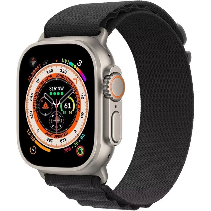 Curea smartwatch Textil Nylon, Compatibila cu Apple Watch 4 /5/6/7/8/SE/Ultra (38/40/41, MM), Negru