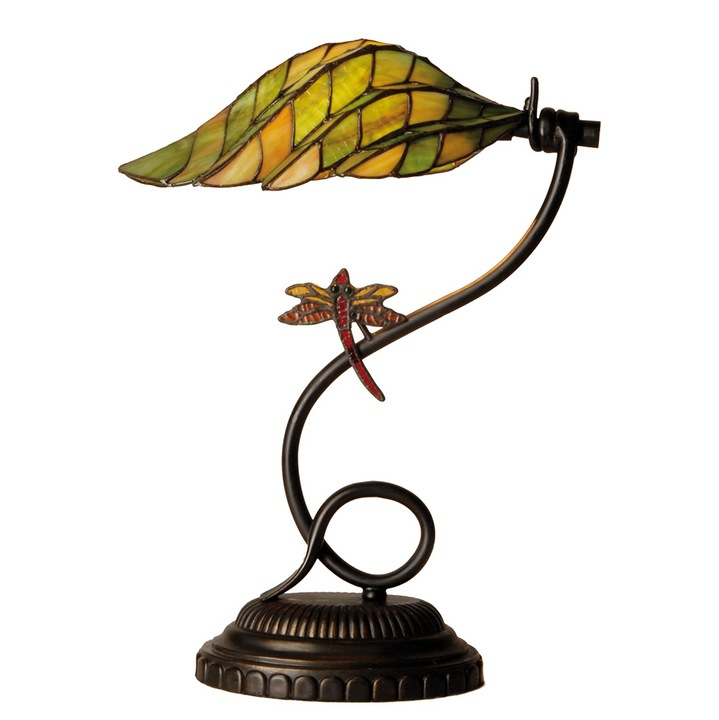 Veioza sticla verde metal maro Tiffany 34x45 cm