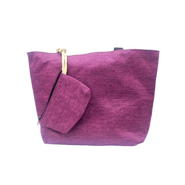 Geanta shopper din material textil cu portmoneu atasat, 50 x 35 x 18 cm, violet