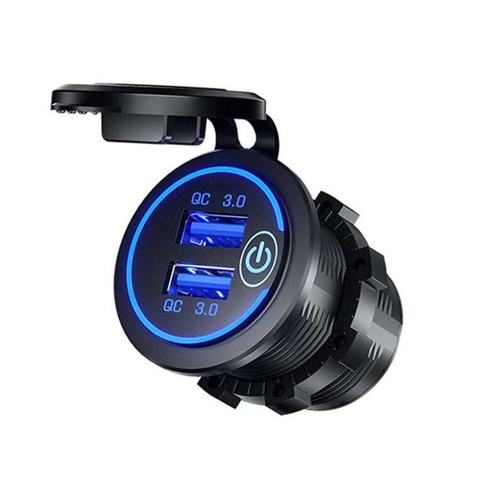 Букса Carmotion 63207, 2 USB, Тъч ключ, 12-24V, 3.0A, 18W, LED