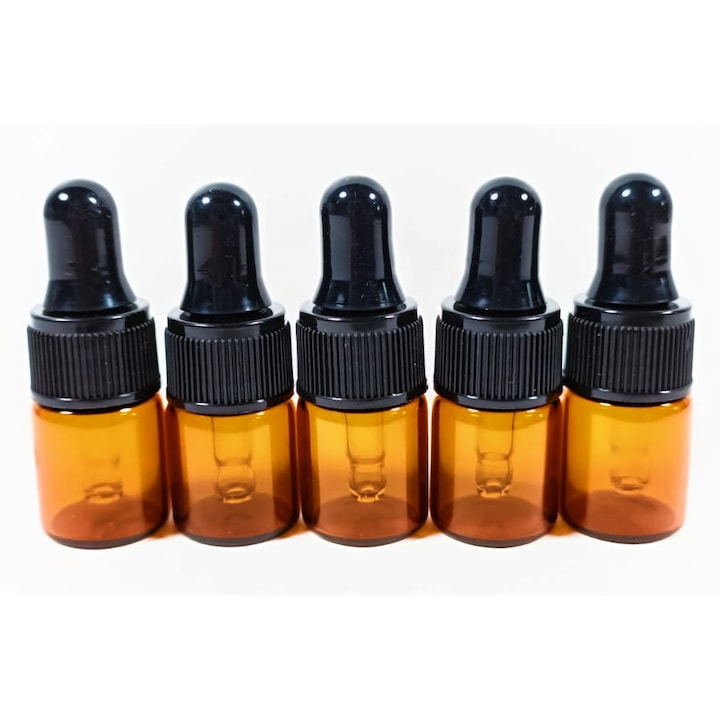 Set 5 bucati Recipiente Aromatools din sticla bruna cu pipeta 2ml