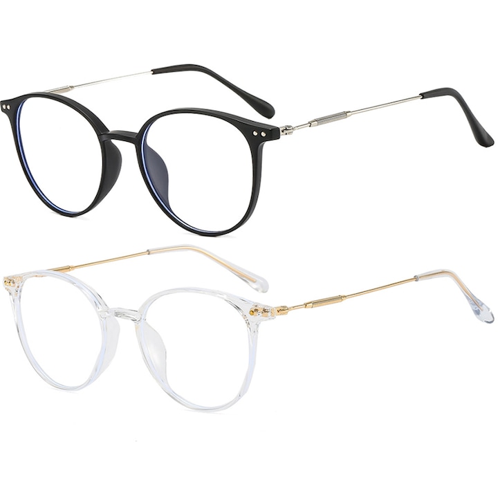 Комплект от 2 чифта очила против синя светлина, унисекс, метал/поликарбонат, многоцветни
