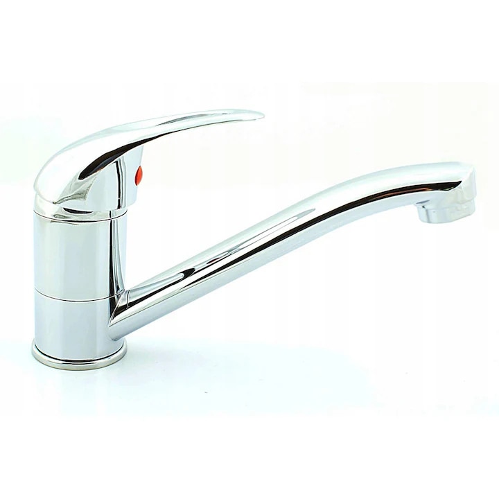 Set baterie de bucatarie cu duza lunga dreapta, Granitan, Alfa, Inaltime totala 15 cm x Raza duzei 24,5 cm, Cartus ceramic, Duza rotativa, Aerator interschimbabil 24mm EKO, Crom rezistent la temperaturi ridicate si decolorare, Crom / Luciu inalt