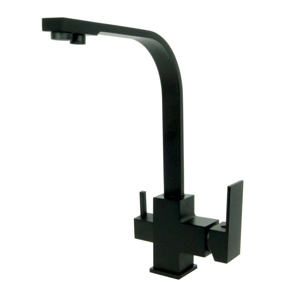 Смесител за кухненска мивка Granitan, С квадратен филтър за вода, Черен ...