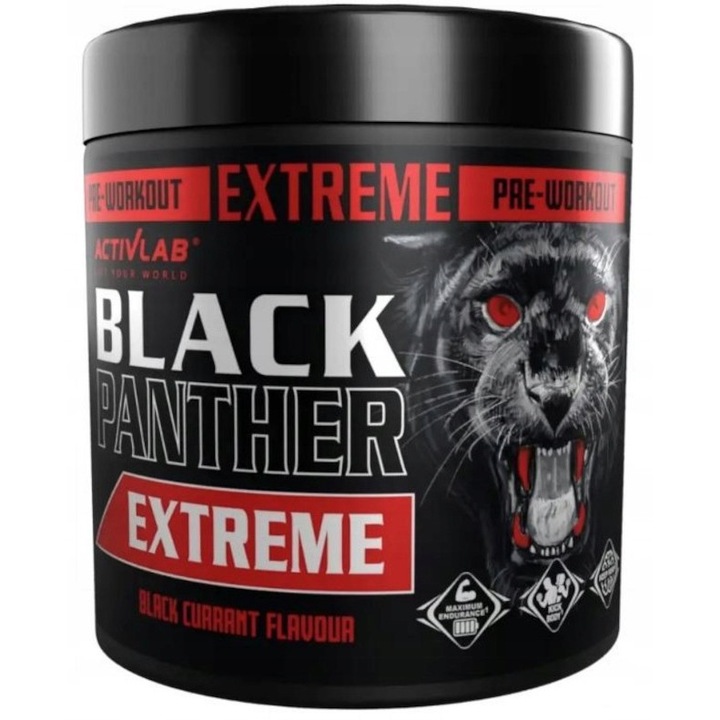 Activlab BLACK PANTHER EXTREME Supliment Pre‑Antrenament, formula avansata cu creatina, aminoacizi si cafeina, destinat sportivilor, 300 g, aroma coacaz negru