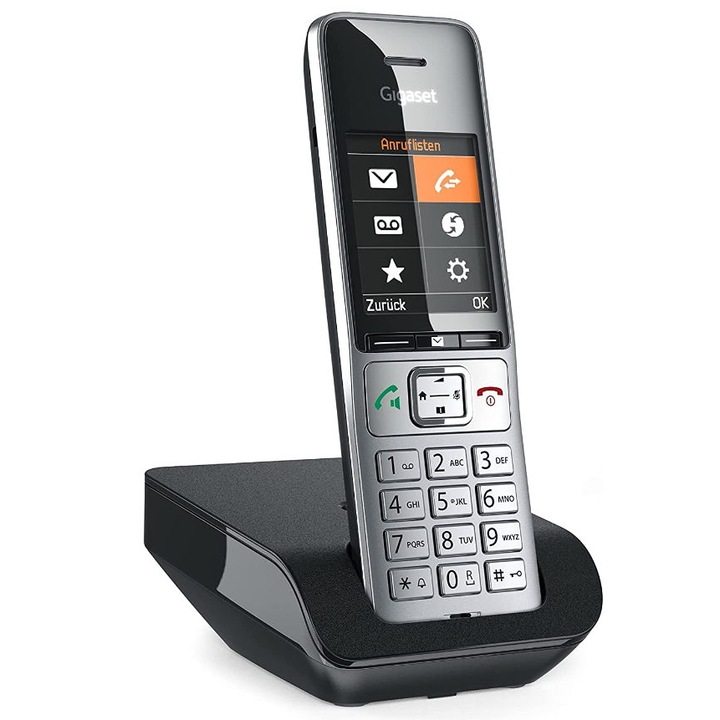 Telefon DECT fara fir Gigaset COMFORT 500, SMS, Hands Free Argintiu/Negru