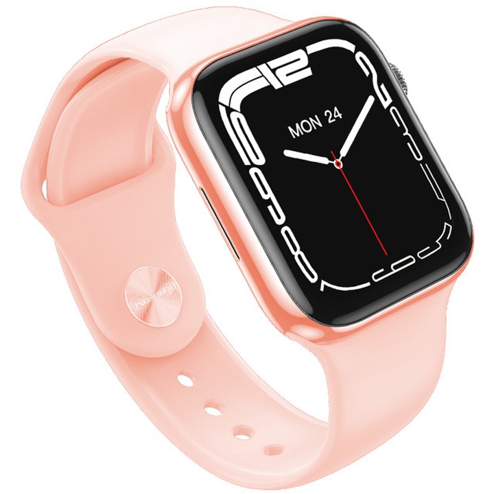 Ceas Smartwatch Borofone BD1, 1.69", Notificari Apeluri si Mesaje, Ritm Cardiac si Tensiune Arteriala, Control Muzical, Monitorizare fitness, Incarcare wireless, Protectie apa IP67, Roz Auriu
