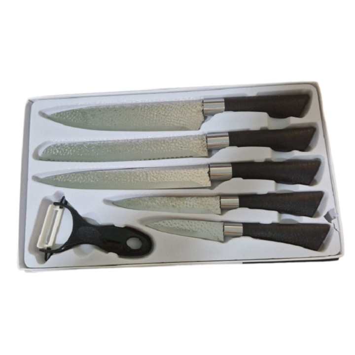 Set 6 cutite pentru bucatarie, negru si argintiu, 33cm
