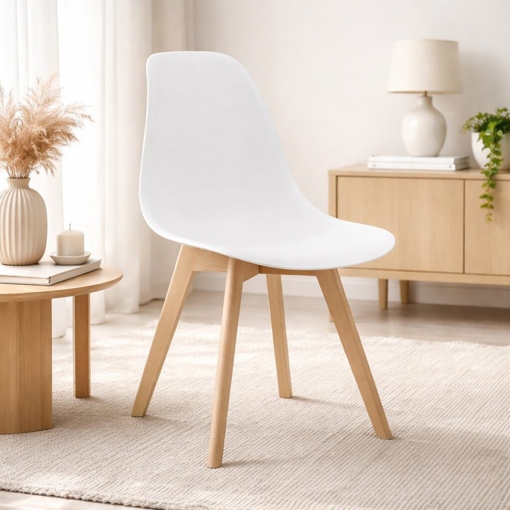 Scaun bucatarie/living, Artool, Kito, PP alb, picioare lemn natur, 46x54.5x80 cm