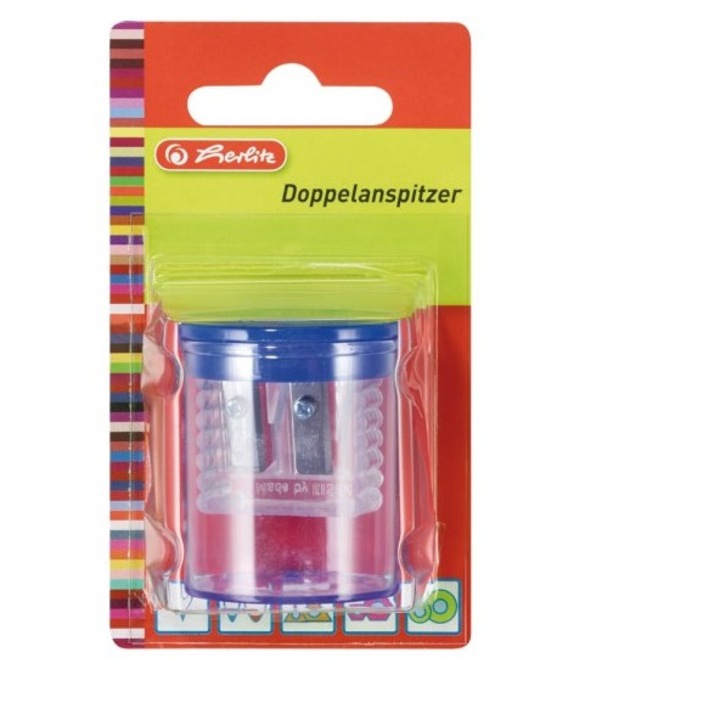 Ascutitoare Herlitz dubla cu recipient din plastic, Albastru