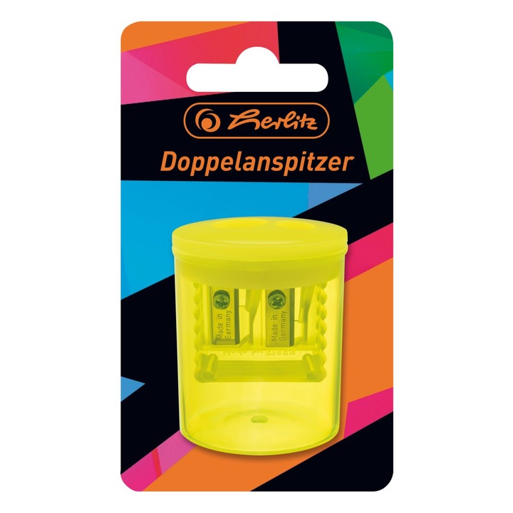 Ascutitoare Herlitz dubla cu recipient din plastic, Yellow