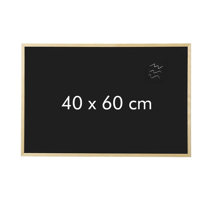 Дъска за писане, С тебешир, Дървена рамка, 40х60 см, Черен